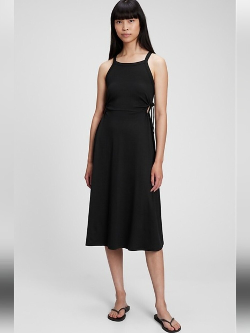 Gap Modern Side Tie Cutout Midi Dress Size Large In Black